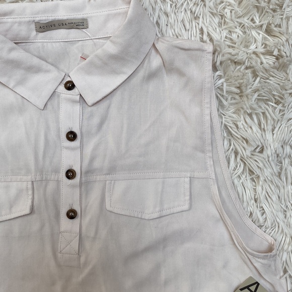 Active USA Sleeveless Collared Blouse 💗 Ivory - Picture 11 of 14